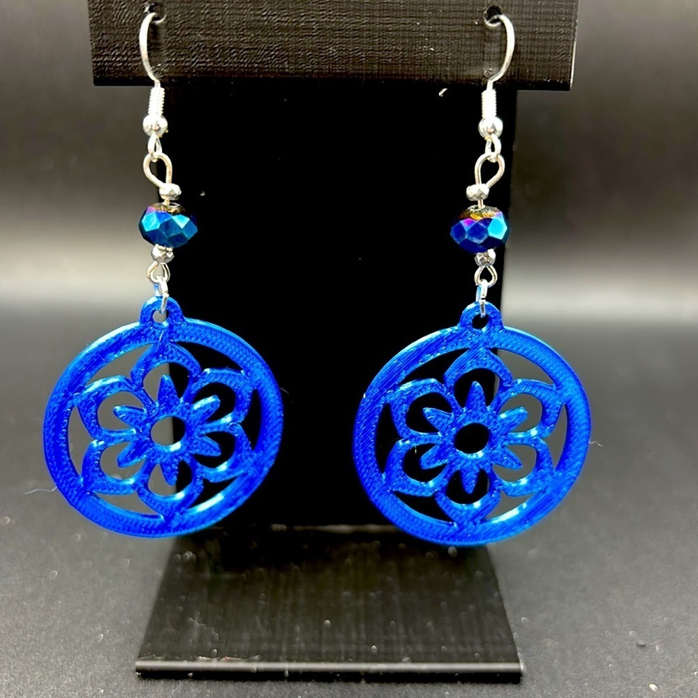 Round Flower Earrings - Picture 4 of 7